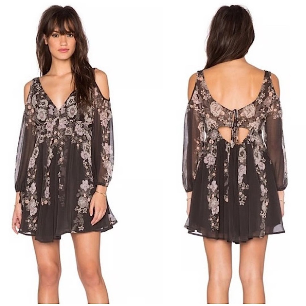 Free People Penny Lover Mini Dress in Raven Combo Women's Size Large boho flowy